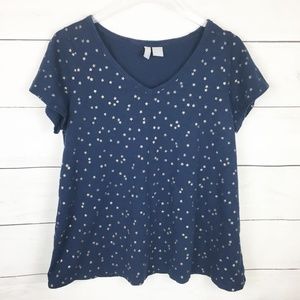 3/$15 Kenar V Neck Tee Navy Gold Stars 1X